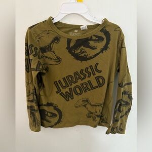 H&M X Jurassic Park Olive Green Jurassic World Graphic Long Sleeve Tee 4-6 years